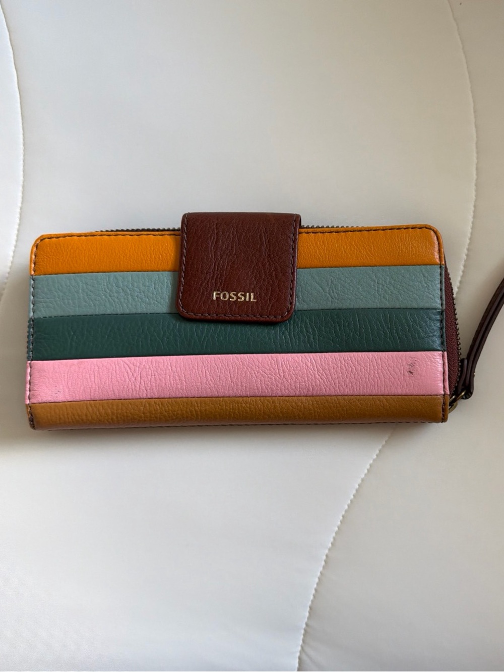 Fossil Multicolor Striped Leather Wallet - Pink, Green, Mustard